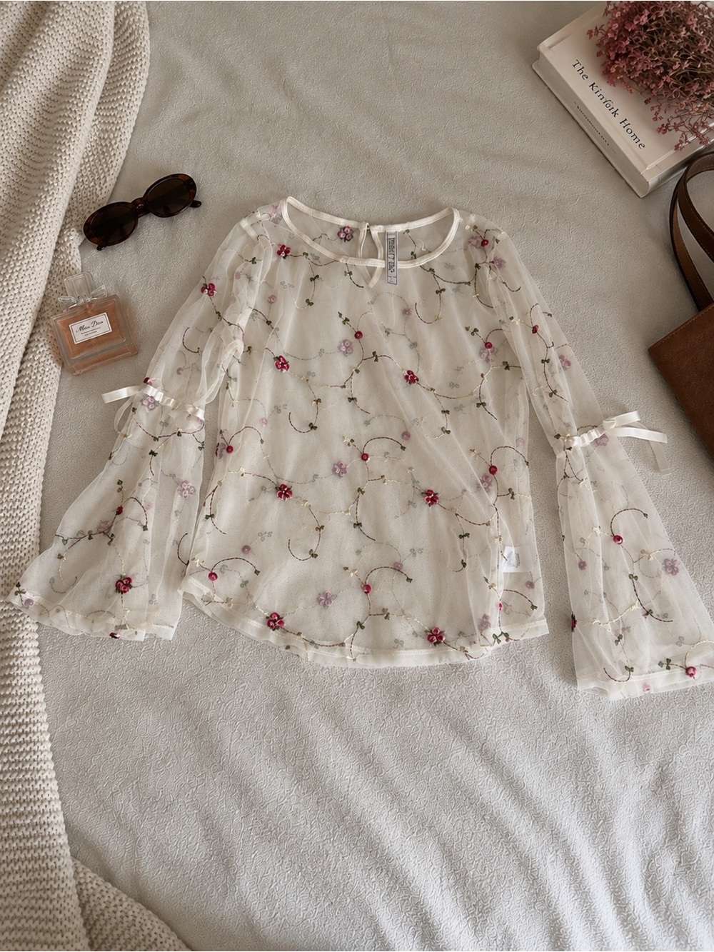 Beautees Sheer Floral Embroidered Mesh Top